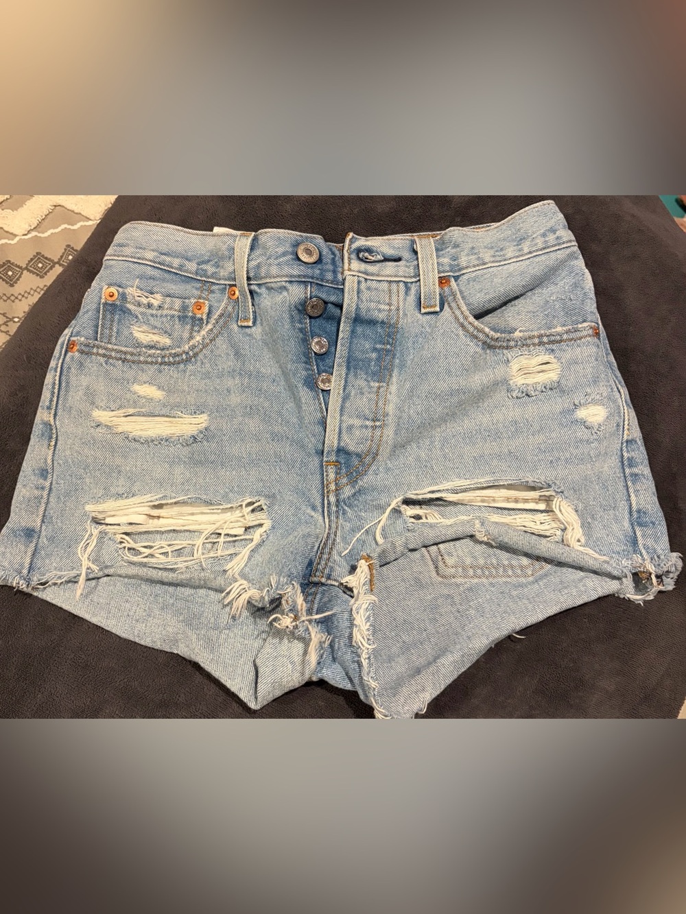 Levi's Light Blue Distressed Cutoff 501 Denim Shorts - Size 26
